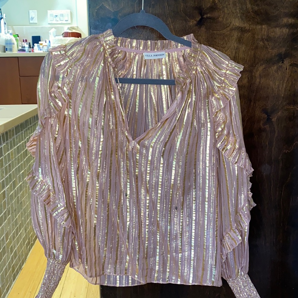 Ulla Johnson Lucinda Silk Lurex Blouse Pink